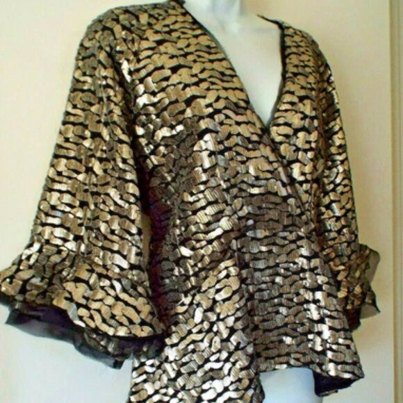 Pre-loved IRO Black & Gold Sequinned Evening Top - Size 40 (M) - Picture 1 of 7